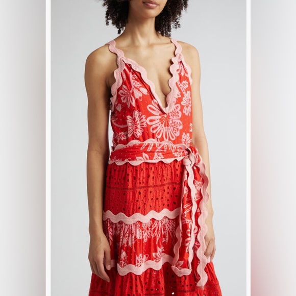 NWT $345 FARM Rio Flowerful Birds Floral Maxi Sundress FLOWERFUL BIRDS RED, S - Picture 4 of 6